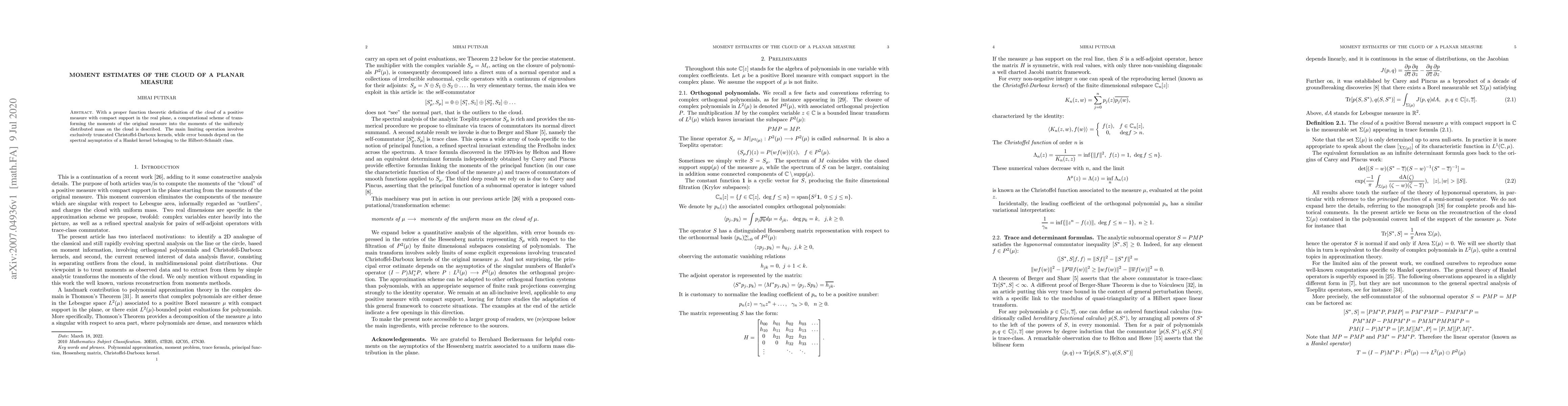 Thumbnail for Moment estimates of the cloud of a planar measure