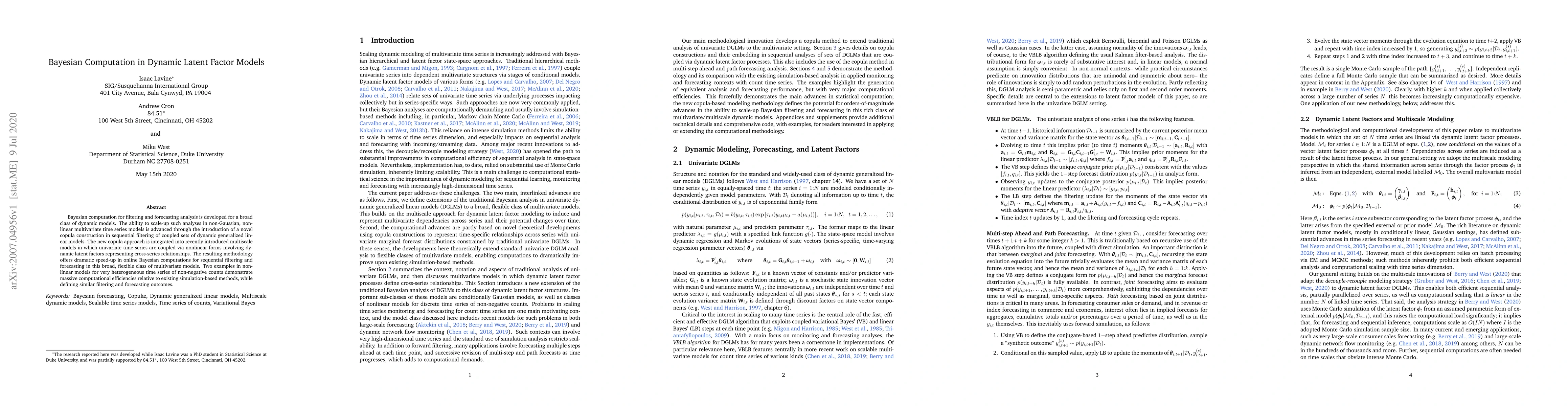 Thumbnail for Bayesian Computation in Dynamic Latent Factor Models