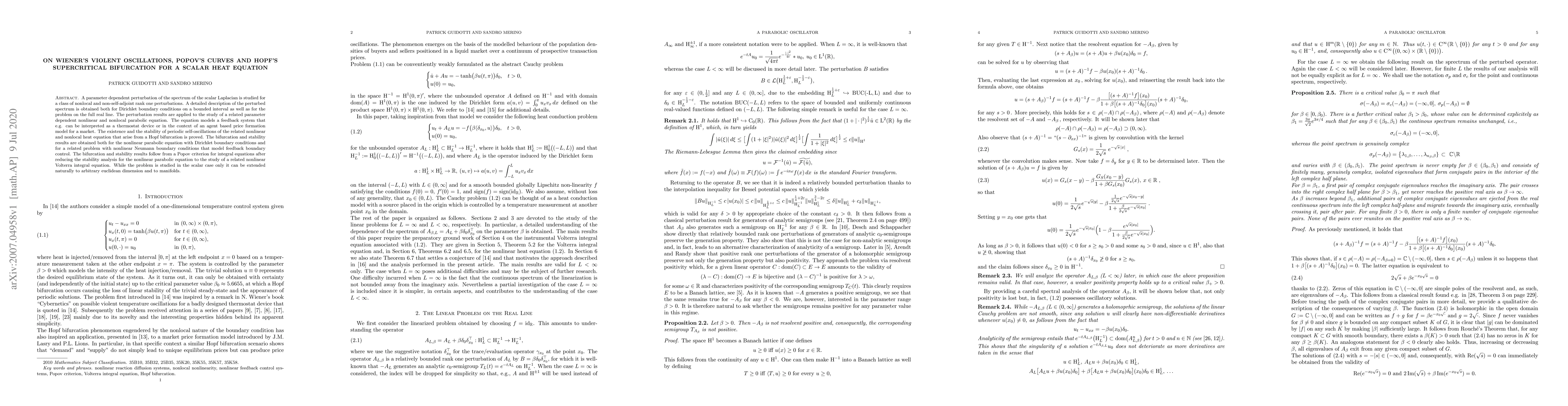 Thumbnail for On Wiener's Violent Oscillations, Popov's curves and Hopf's
  Supercritical Bifurcation for a Scalar Heat Equation