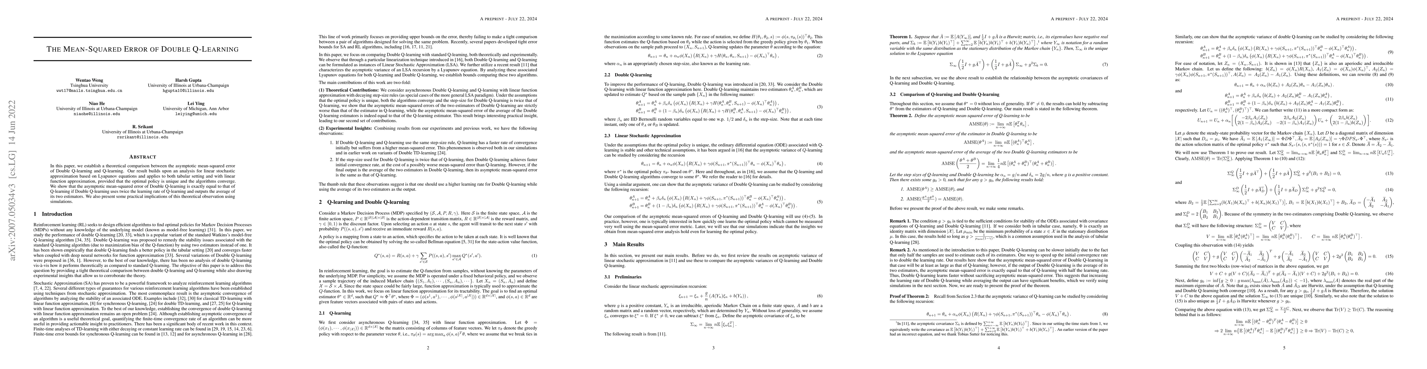 Thumbnail for The Mean-Squared Error of Double Q-Learning