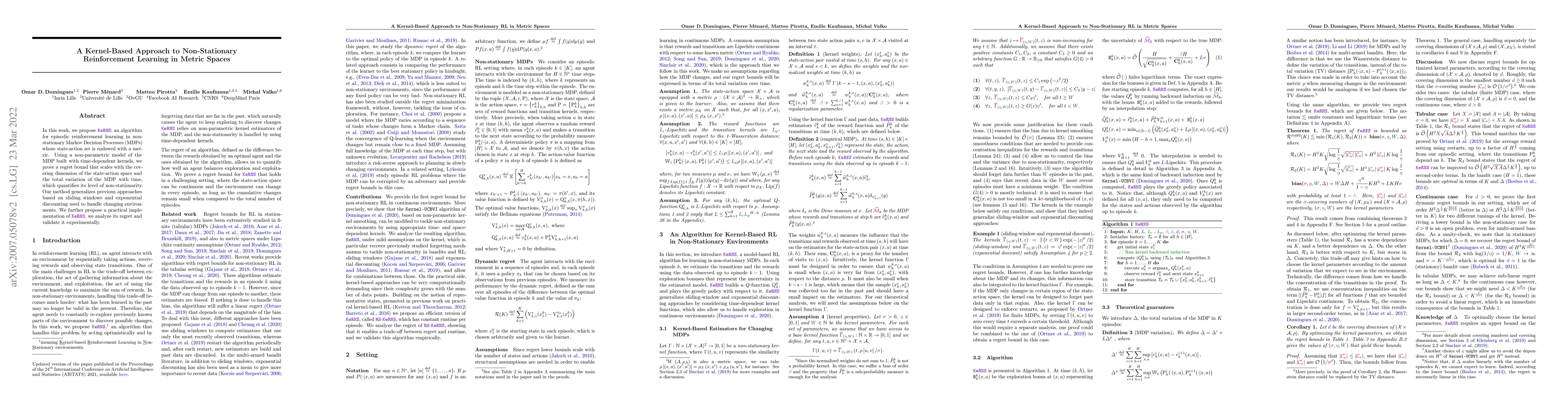 Thumbnail for A Kernel-Based Approach to Non-Stationary Reinforcement Learning in
  Metric Spaces