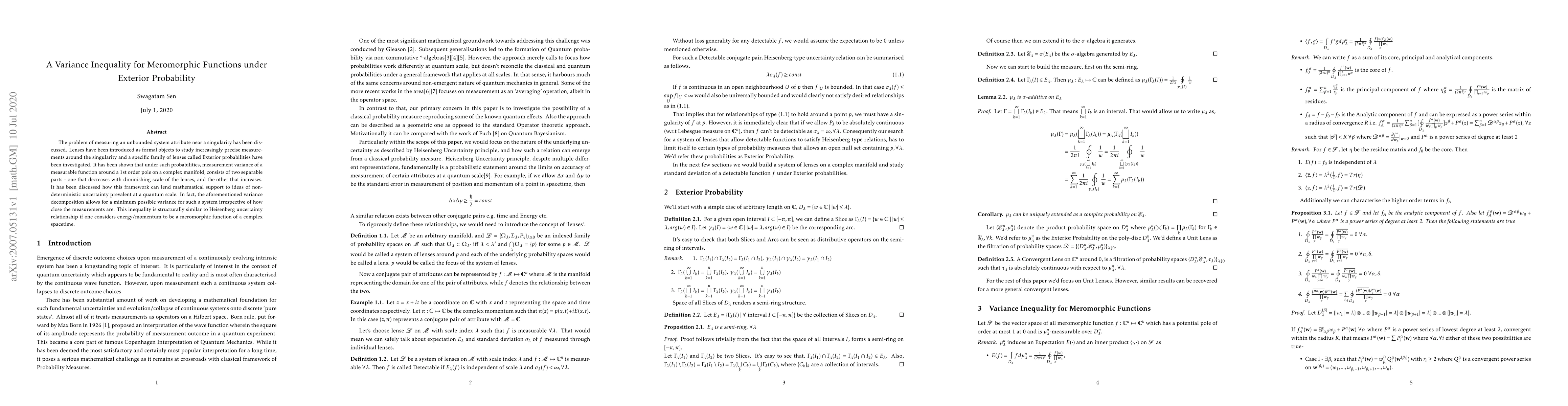 Thumbnail for A Variance Inequality for Meromorphic Measurement Functions under
  Exterior Probability