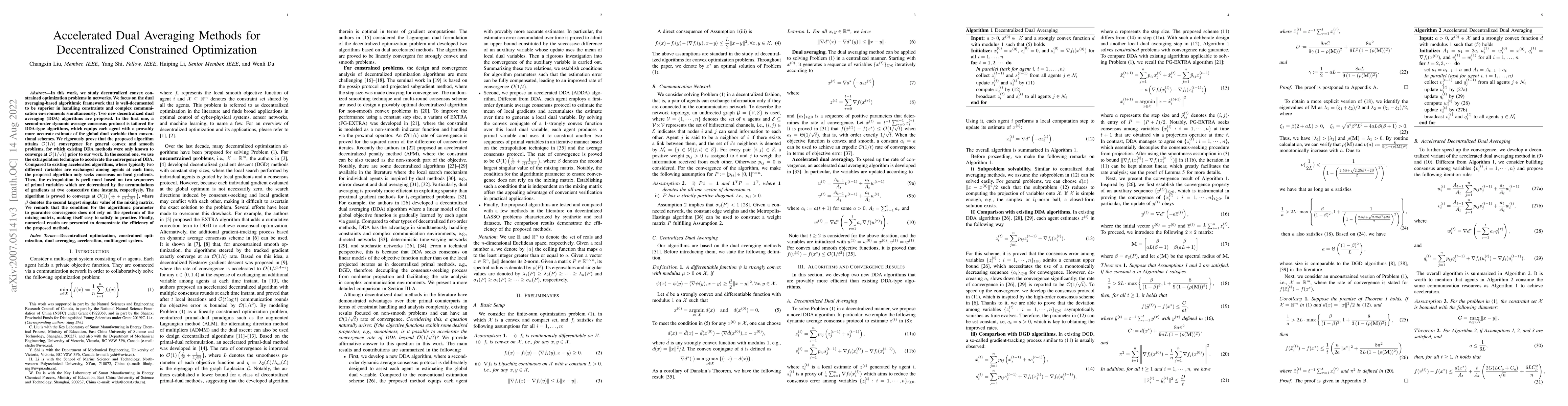 Thumbnail for Accelerated Dual Averaging Methods for Decentralized Constrained
  Optimization