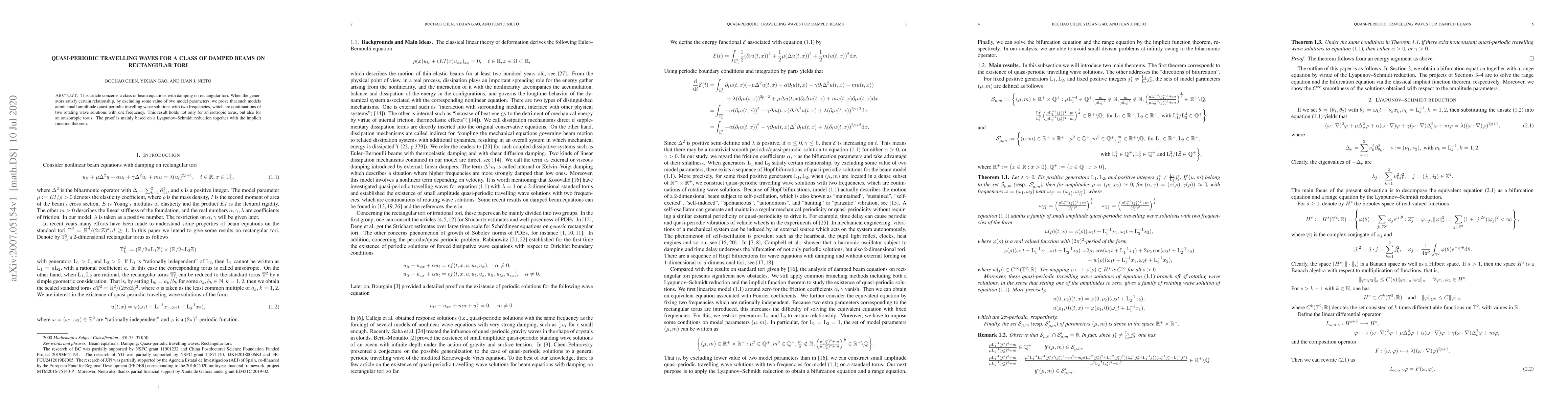 Thumbnail for Quasi-periodic travelling waves for a class of damped beams on
  rectangular tori