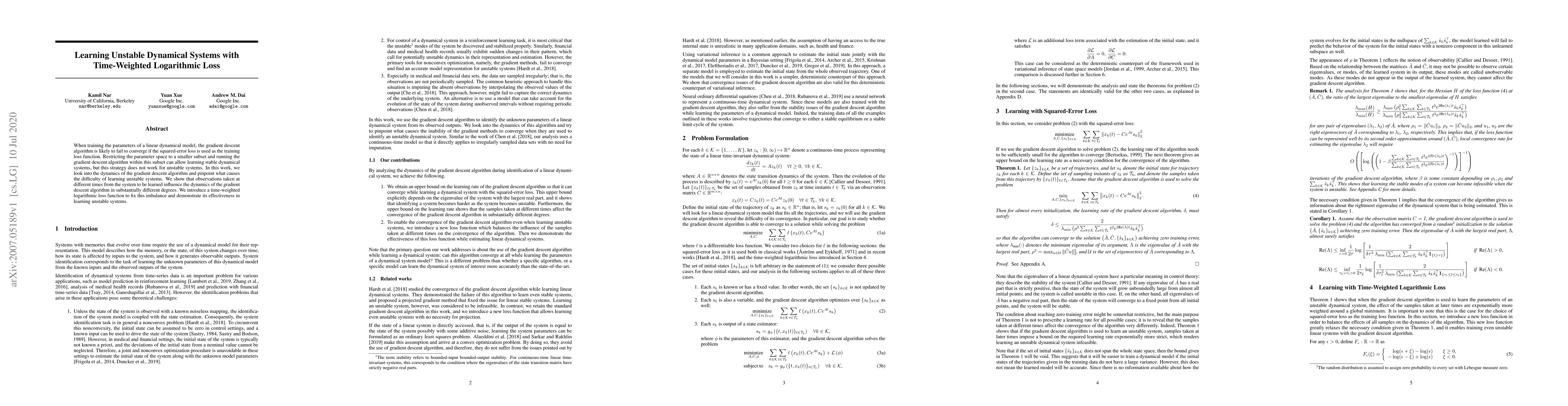 Thumbnail for Learning Unstable Dynamical Systems with Time-Weighted Logarithmic Loss