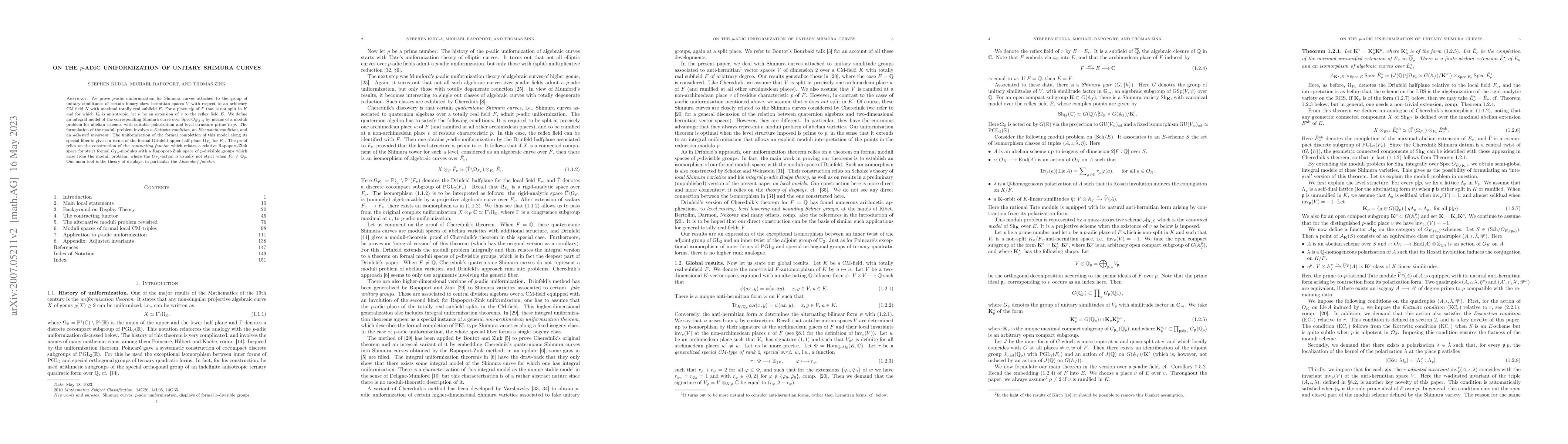 Thumbnail for On the p-adic uniformization of unitary Shimura curves