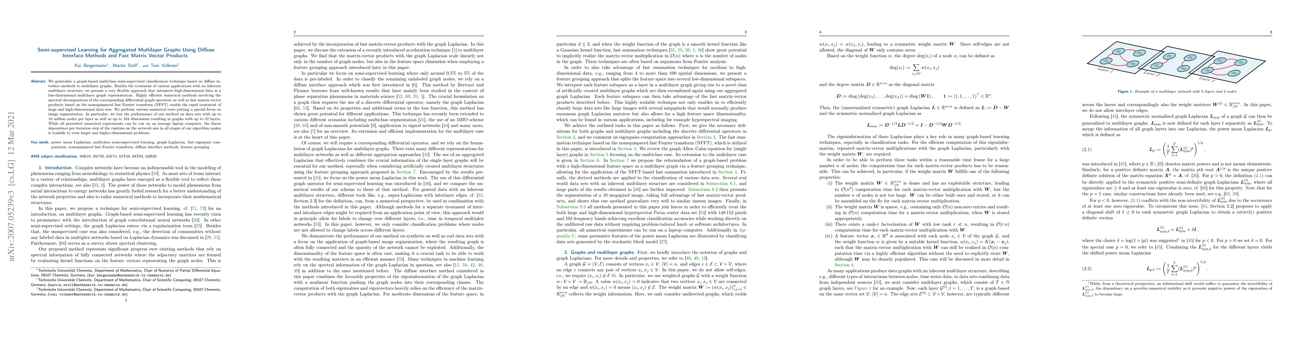 Thumbnail for Semi-supervised Learning for Aggregated Multilayer Graphs Using Diffuse
  Interface Methods and Fast Matrix Vector Products