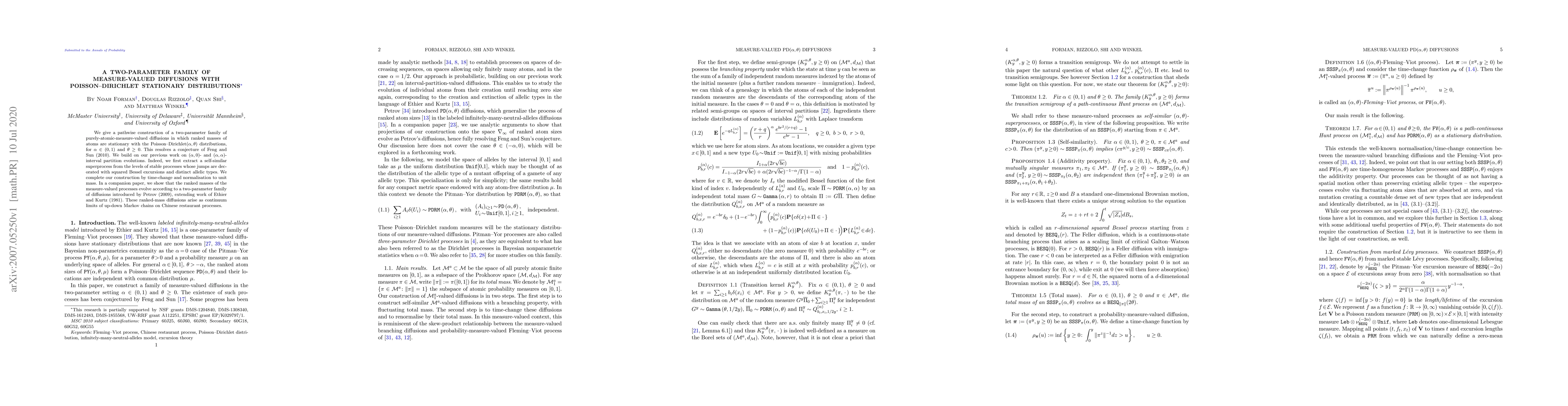 Thumbnail for A two-parameter family of measure-valued diffusions with
  Poisson-Dirichlet stationary distributions