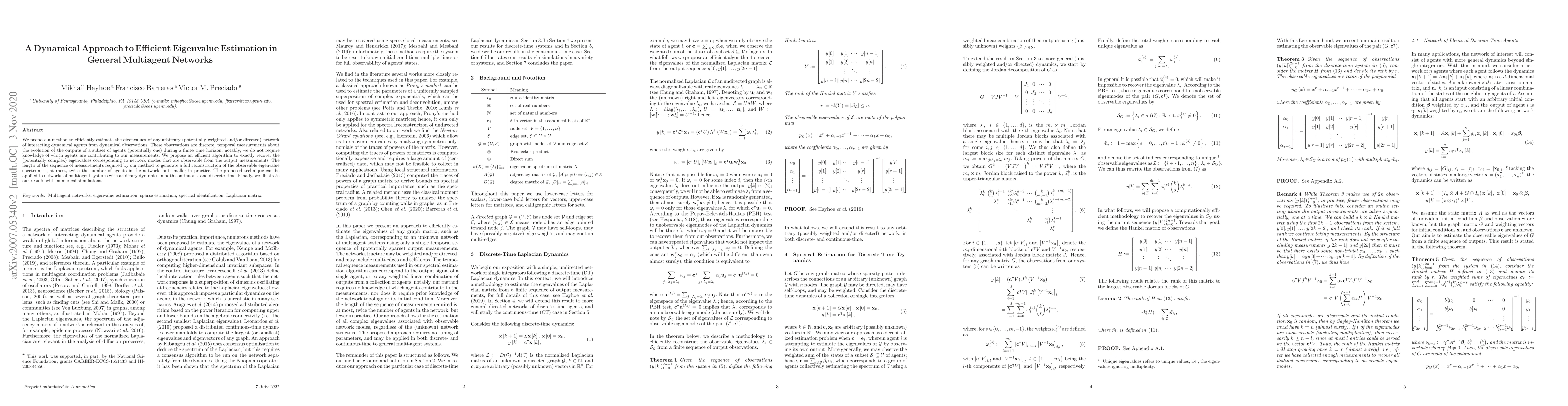 Thumbnail for A Dynamical Approach to Efficient Eigenvalue Estimation in General
  Multiagent Networks