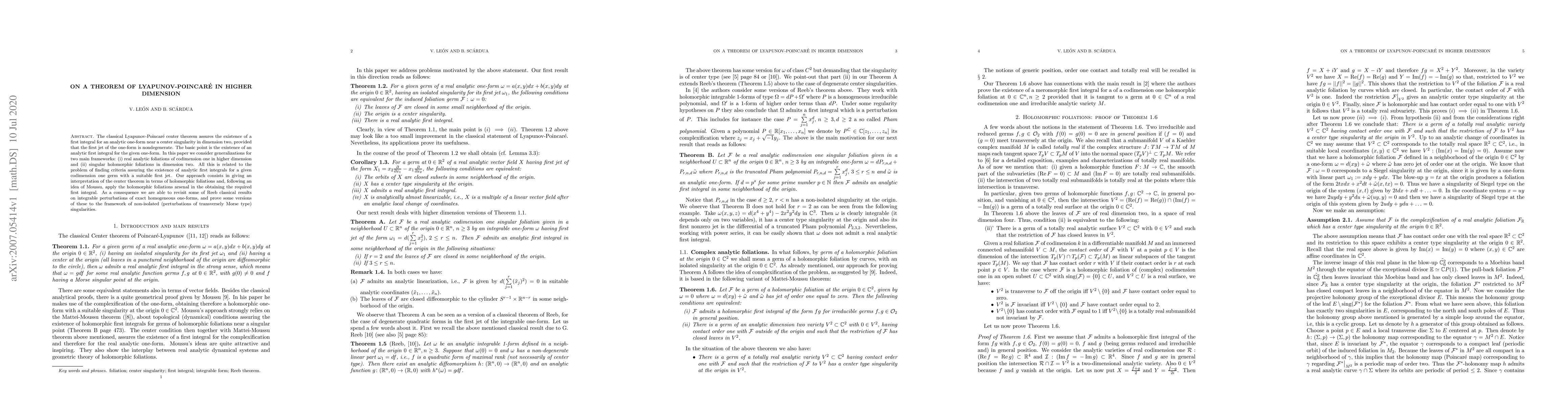 Thumbnail for On a theorem of Lyapunov-Poincar\'e in higher dimension