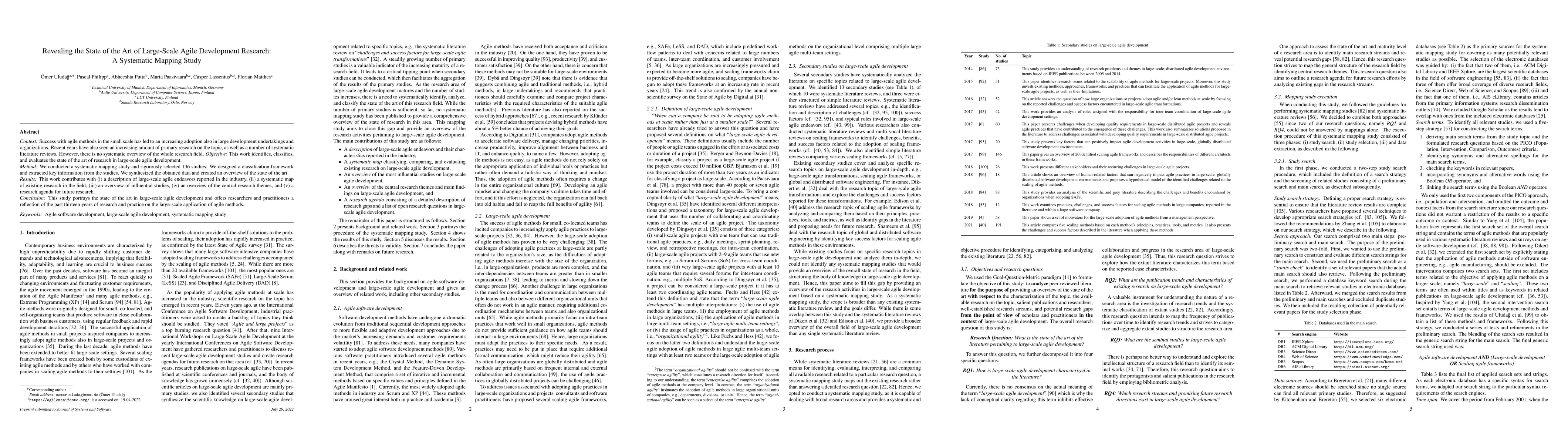 Thumbnail for Revealing the State of the Art of Large-Scale Agile Development
  Research: A Systematic Mapping Study