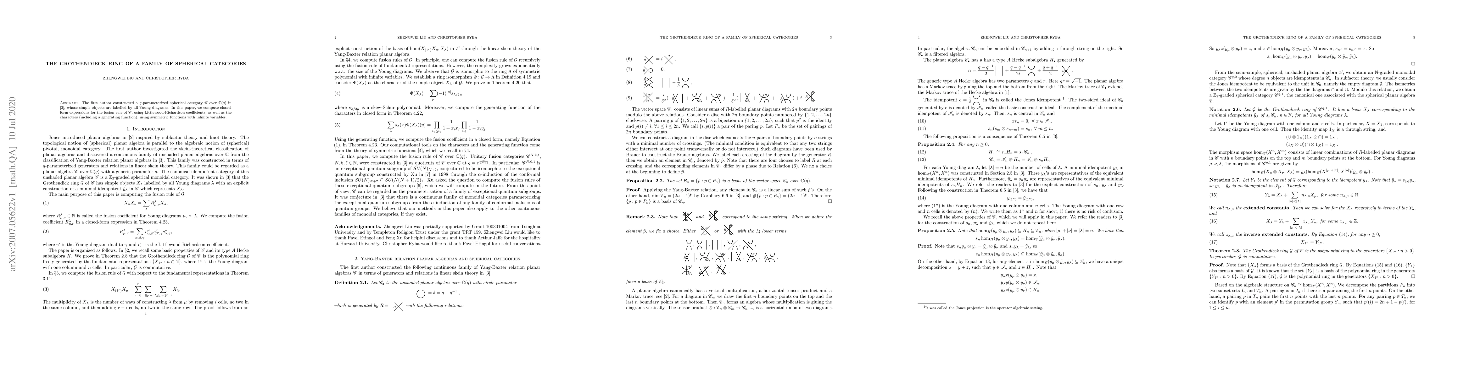 Thumbnail for The Grothendieck Ring of a Family of Spherical Categories