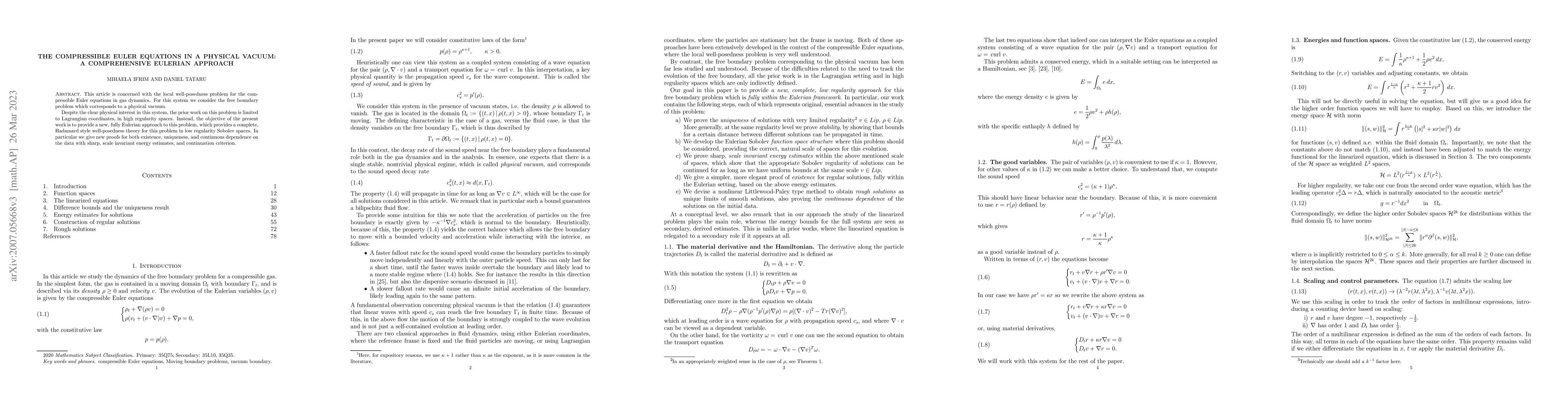 Thumbnail for The compressible Euler equations in a physical vacuum: a comprehensive
  Eulerian approach