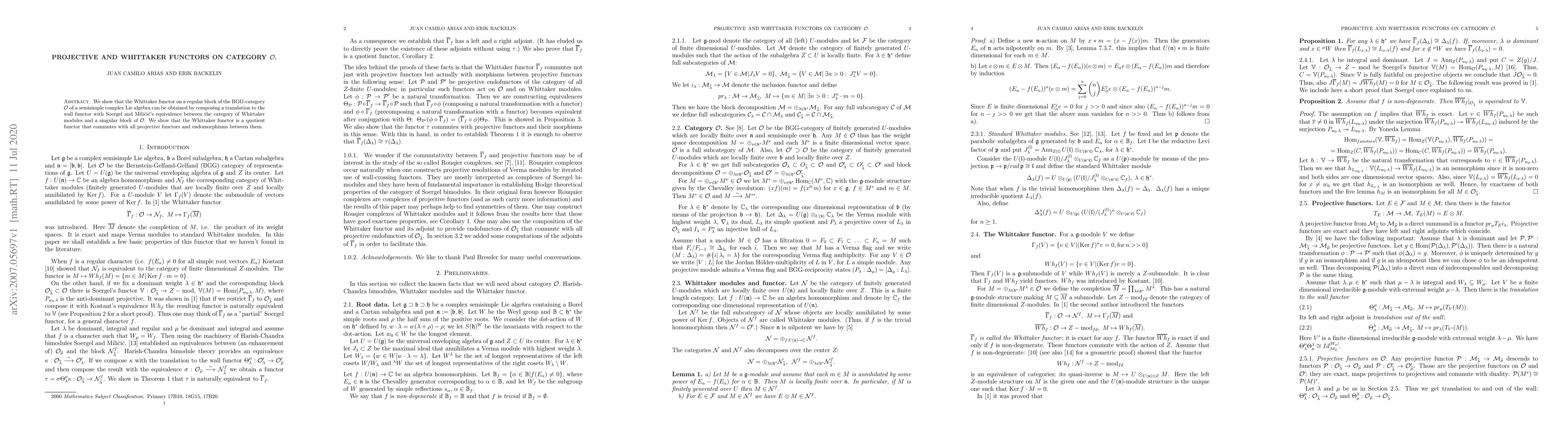 Thumbnail for Projective and Whittaker functors on category $\mathcal{O}$