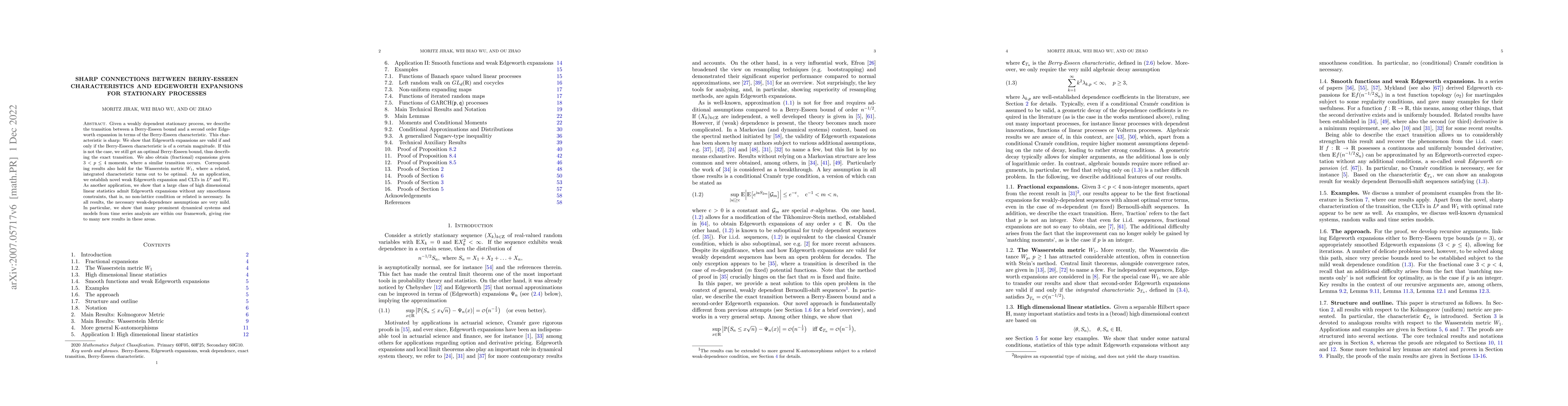 Thumbnail for Sharp connections between Berry-Esseen characteristics and Edgeworth
  expansions for stationary processes