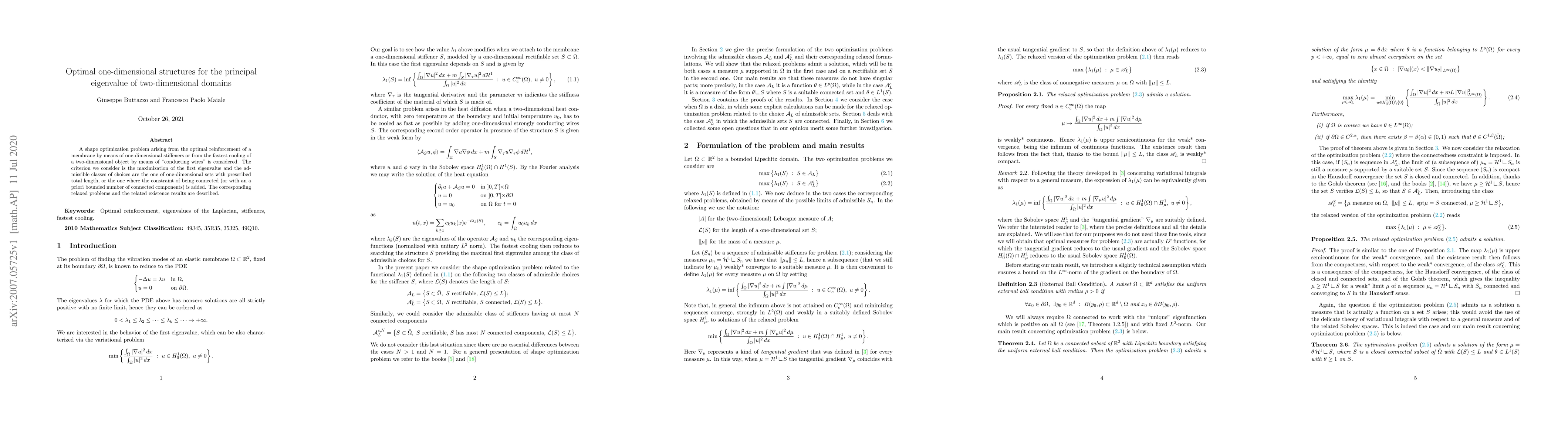 Thumbnail for Optimal one-dimensional structures for the principal eigenvalue of
  two-dimensional domains