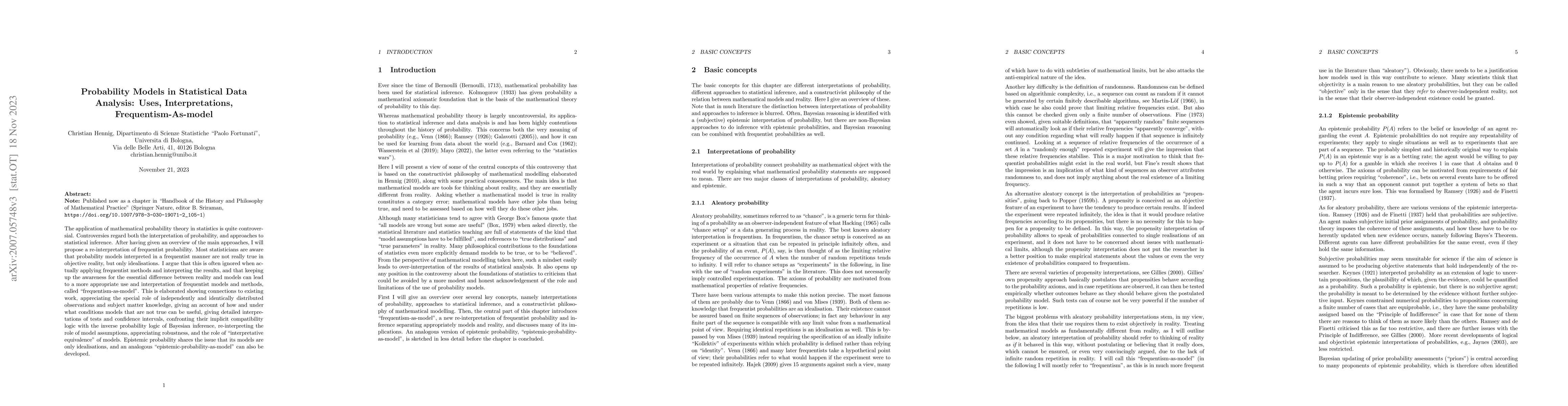 Thumbnail for Probability Models in Statistical Data Analysis: Uses, Interpretations,
  Frequentism-As-Model