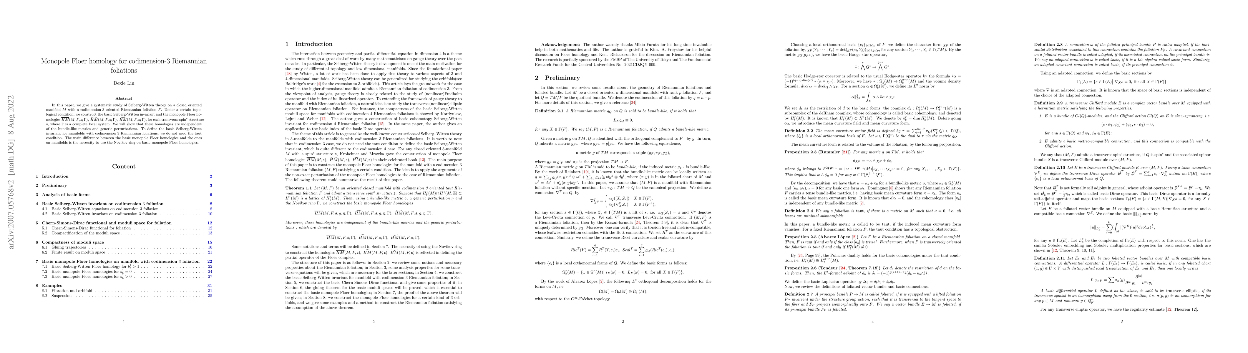 Thumbnail for Monopole Floer homology for codimension-3 Riemannian foliation