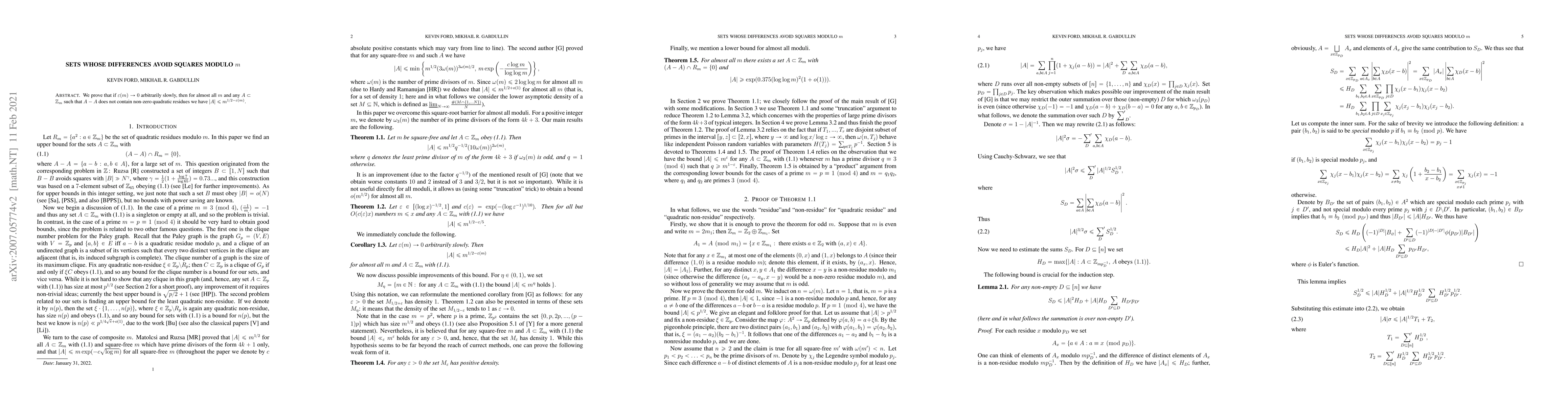 Thumbnail for Sets whose differences avoid squares modulo m
