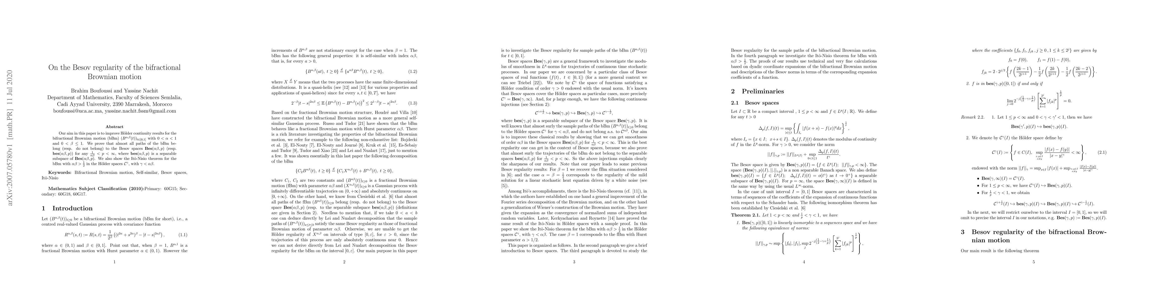 Thumbnail for On the Besov regularity of the bifractional Brownian motion