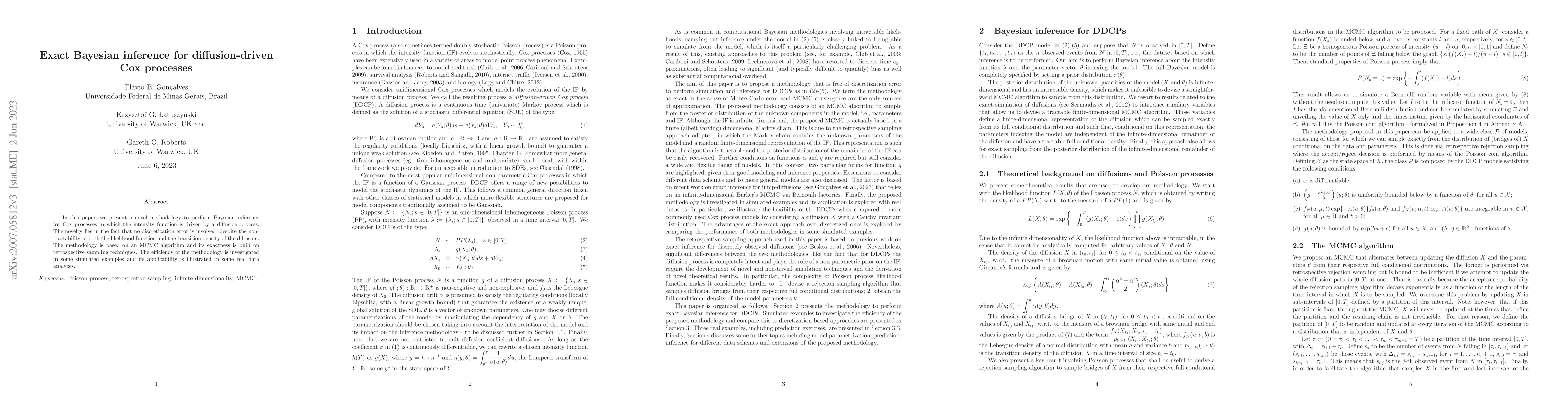 Thumbnail for Exact Bayesian inference for diffusion driven Cox processes