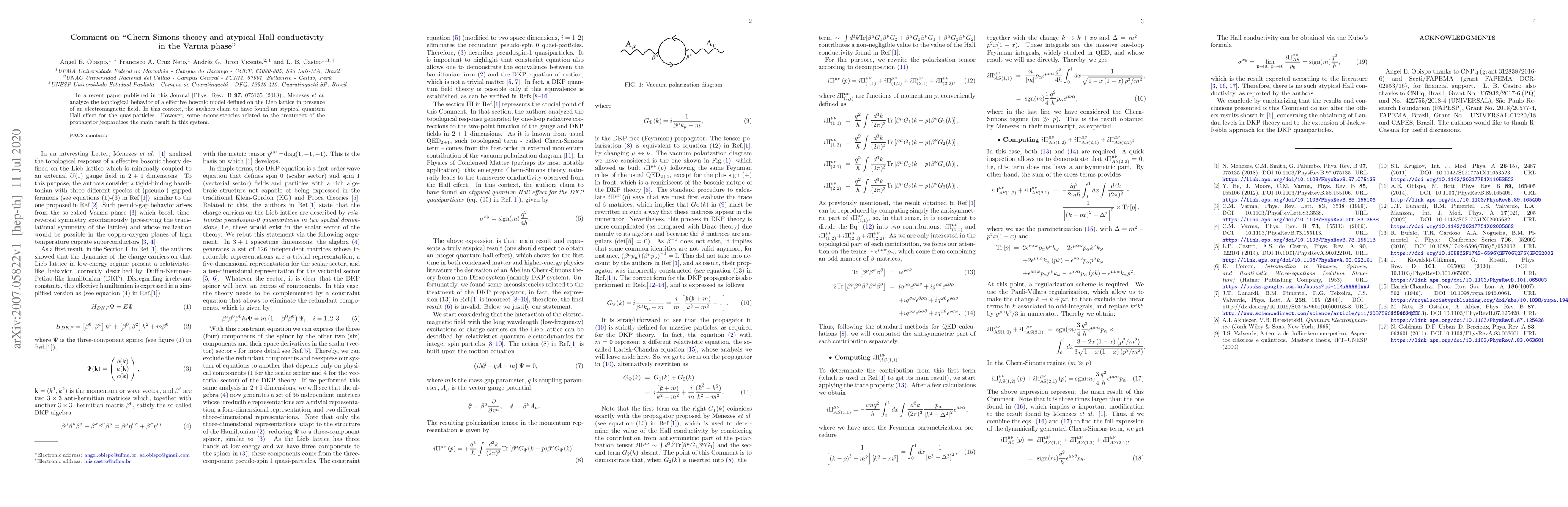 Thumbnail for Comment on "Chern-Simons theory and atypical Hall conductivity in the
  Varma phase''