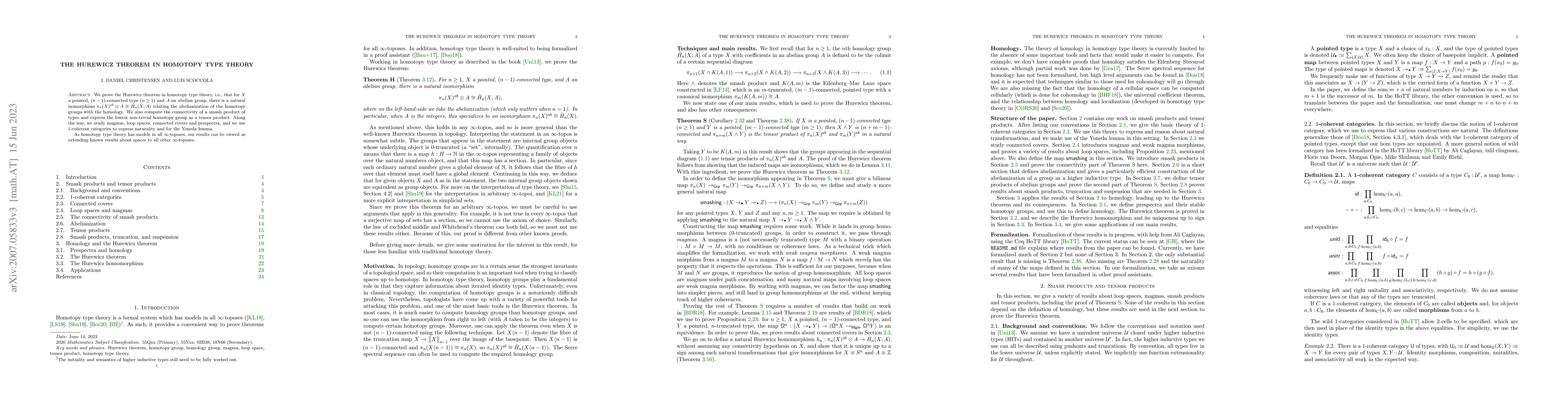 Thumbnail for The Hurewicz theorem in Homotopy Type Theory
