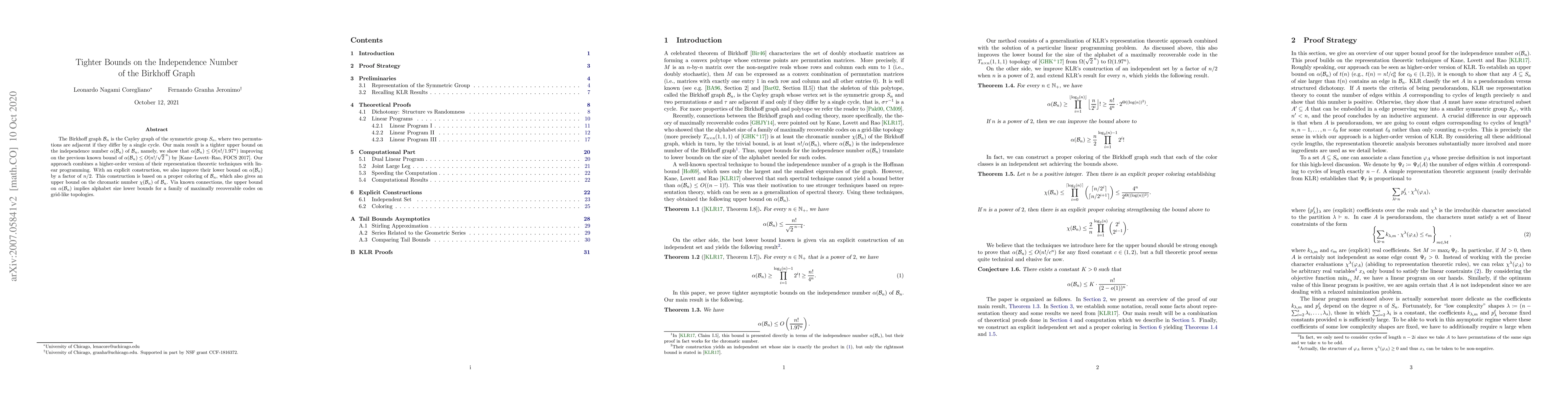 Thumbnail for Tighter Bounds on the Independence Number of the Birkhoff Graph