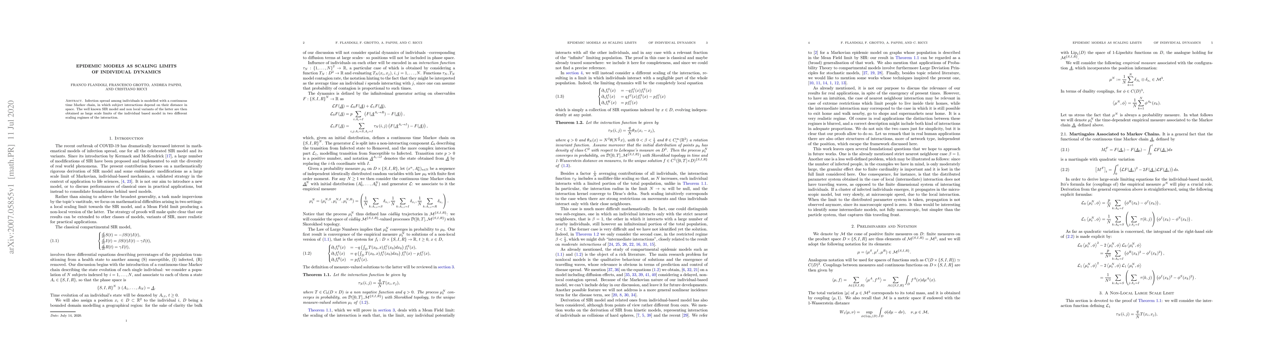 Thumbnail for Epidemic Models as Scaling Limits of Individual Dynamics