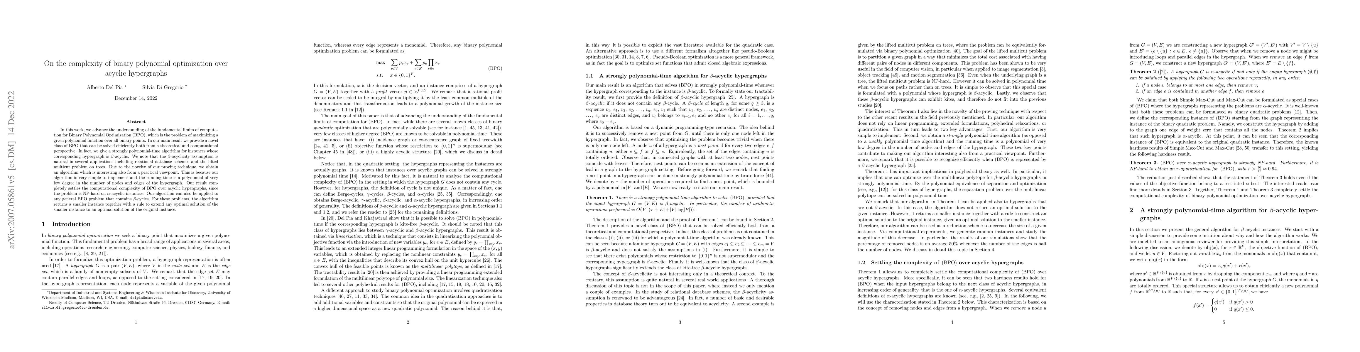 Thumbnail for On the complexity of binary polynomial optimization over acyclic
  hypergraphs