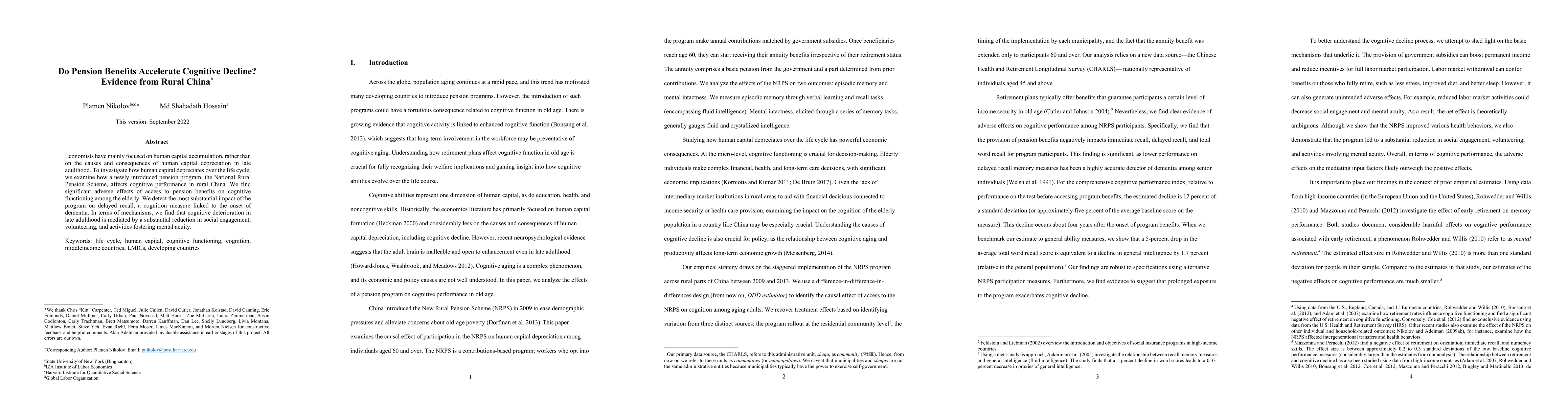 Thumbnail for Do Pension Benefits Accelerate Cognitive Decline in Late Adulthood?
  Evidence from Rural China