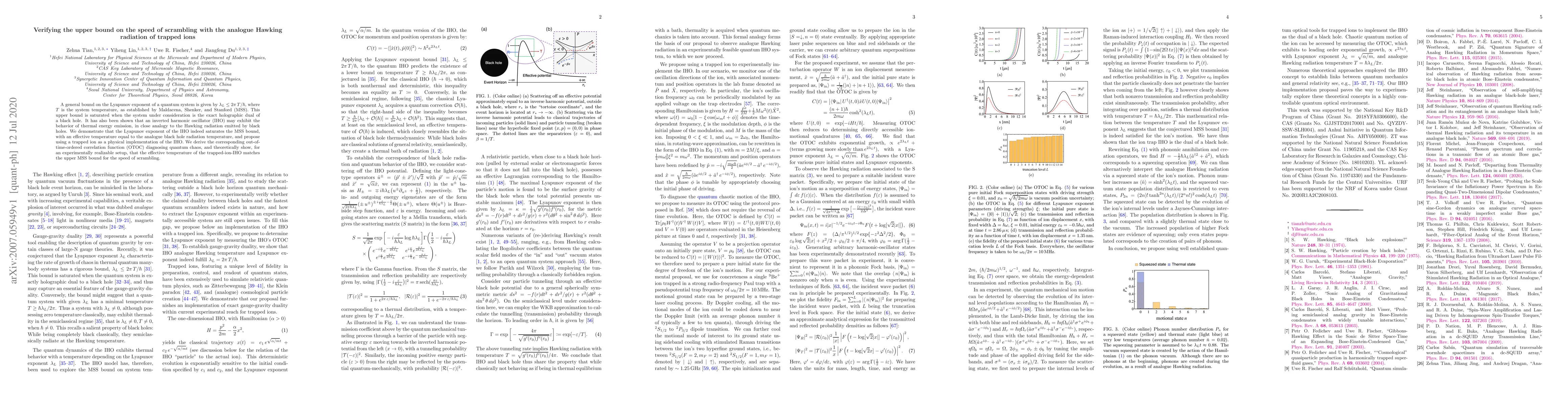 Thumbnail for Verifying the upper bound on the speed of scrambling with the analogue
  Hawking radiation of trapped ions