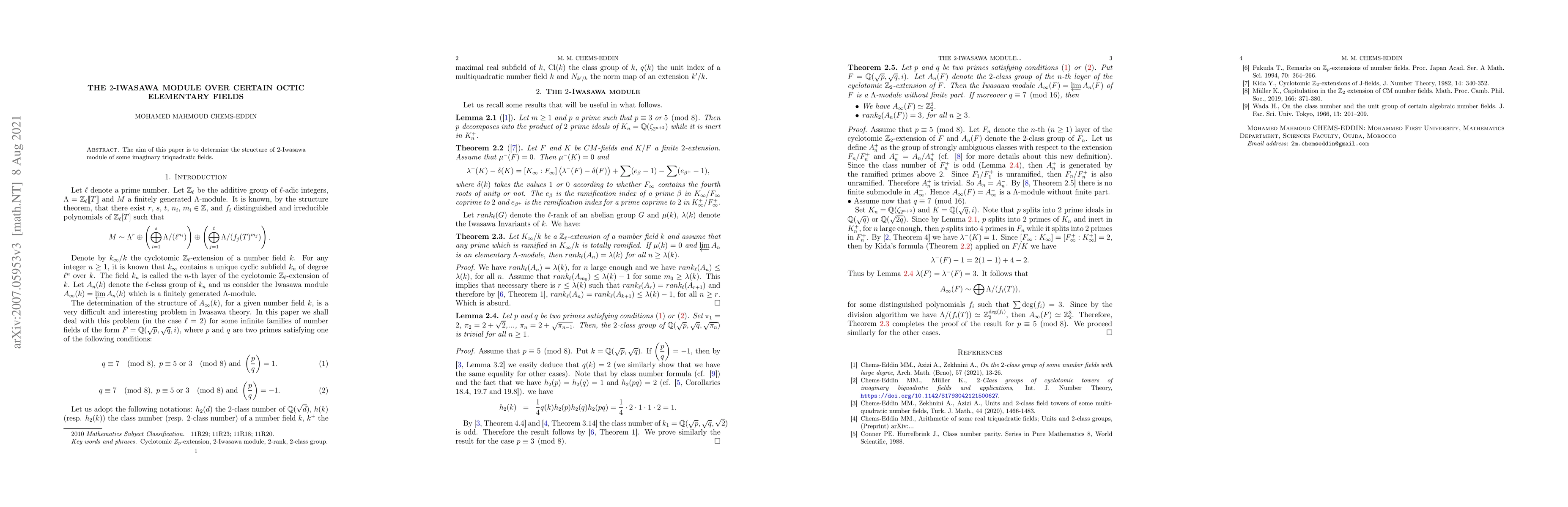 Thumbnail for The 2-Iwasawa module over certain octic elementary fields