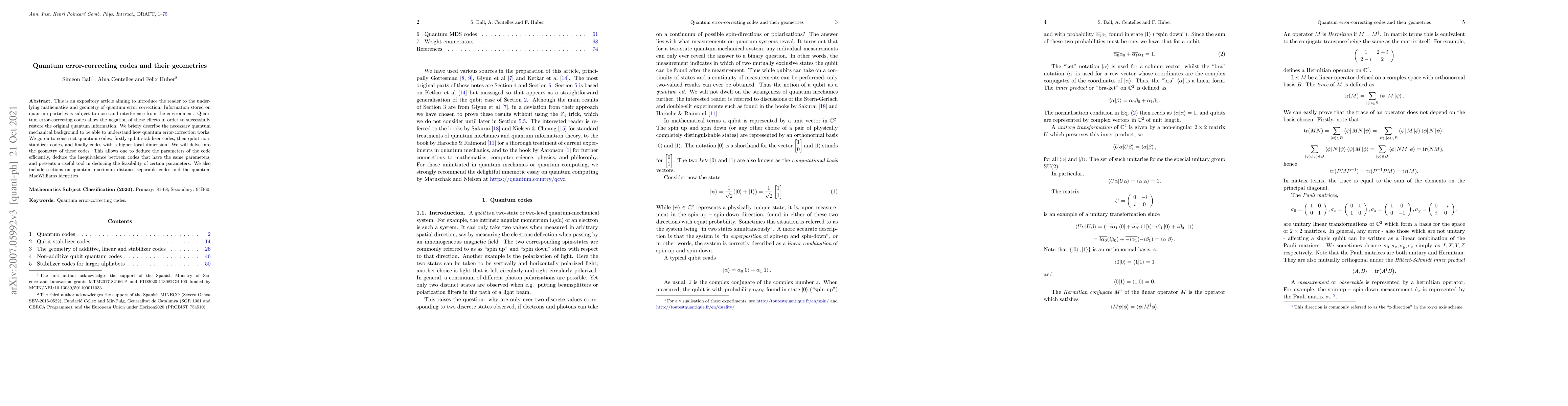 Thumbnail for Quantum error-correcting codes and their geometries
