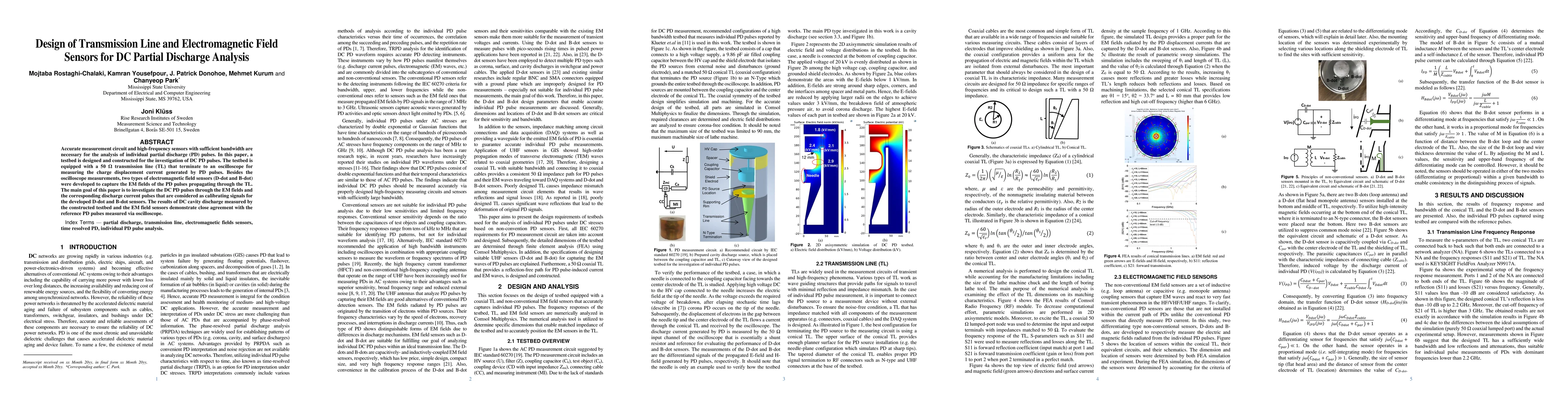 Thumbnail for Design of Transmission Line and Electromagnetic Field Sensors for DC
  Partial Discharge Analysis