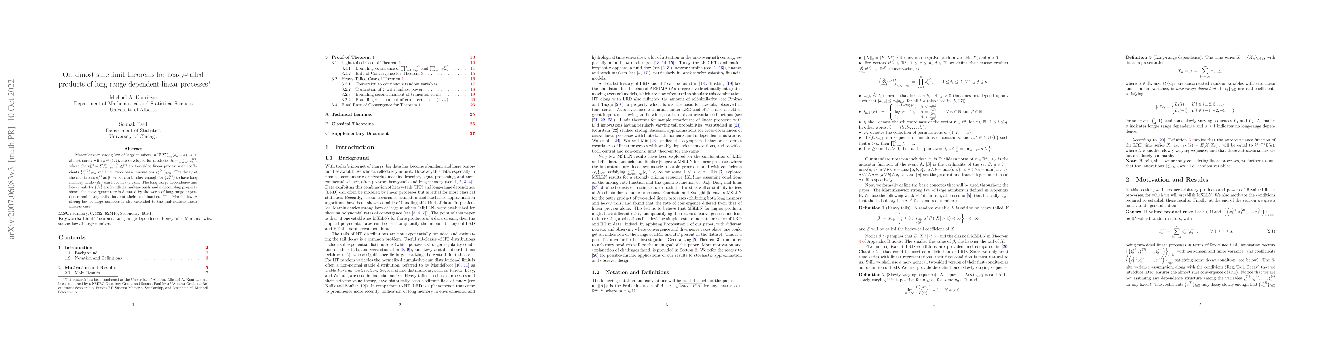 Thumbnail for On almost sure limit theorems for heavy-tailed products of long-range
  dependent linear processes