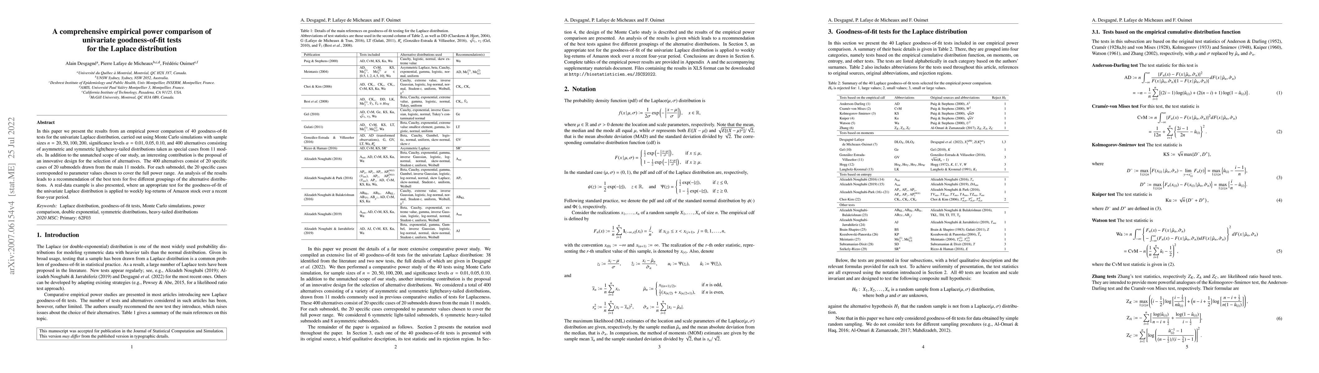 Thumbnail for A comprehensive empirical power comparison of univariate goodness-of-fit
  tests for the Laplace distribution