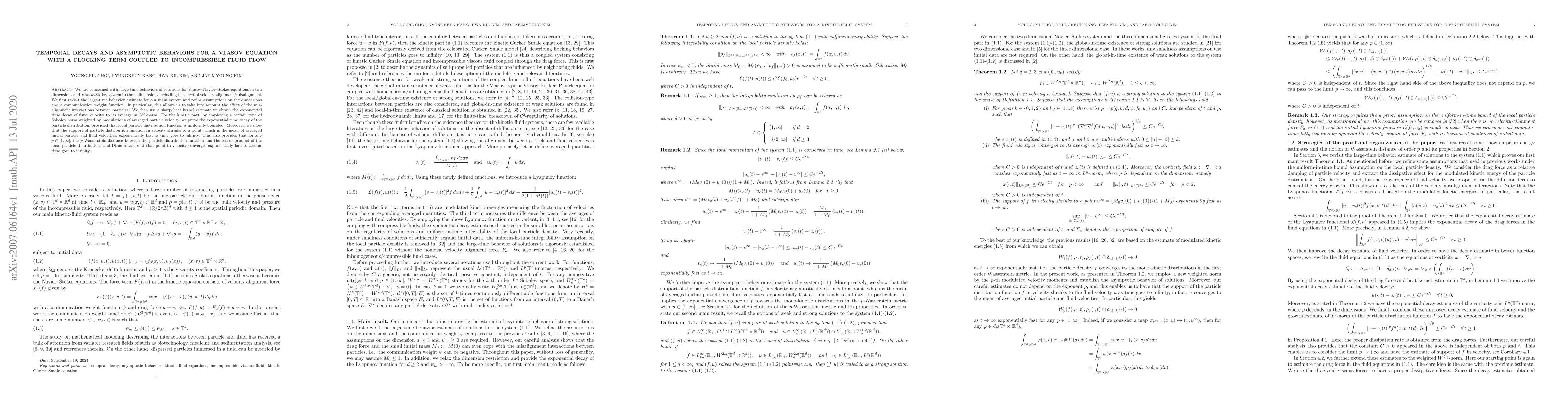 Thumbnail for Temporal decays and asymptotic behaviors for a Vlasov equation with a
  flocking term coupled to incompressible fluid flow