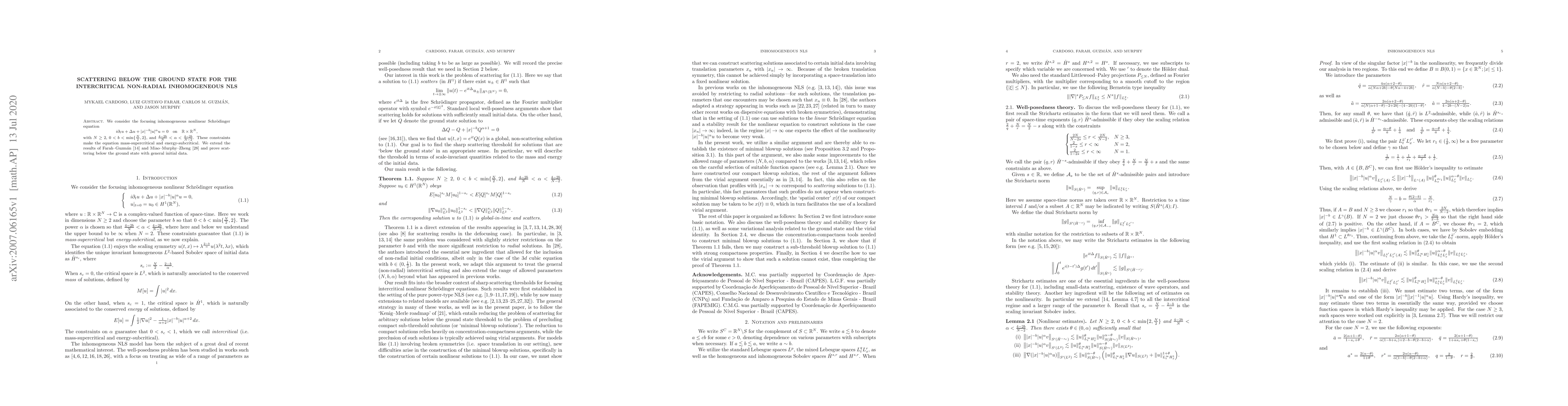 Thumbnail for Scattering below the ground state for the intercritical non-radial
  inhomogeneous NLS