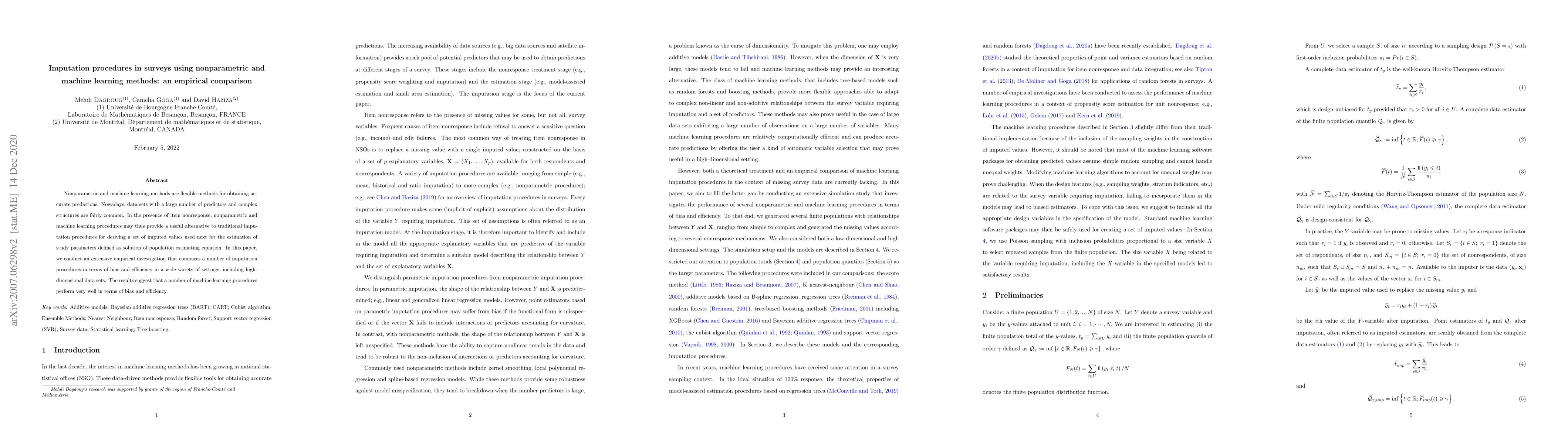 Thumbnail for Imputation procedures in surveys using nonparametric and machine
  learning methods: an empirical comparison
