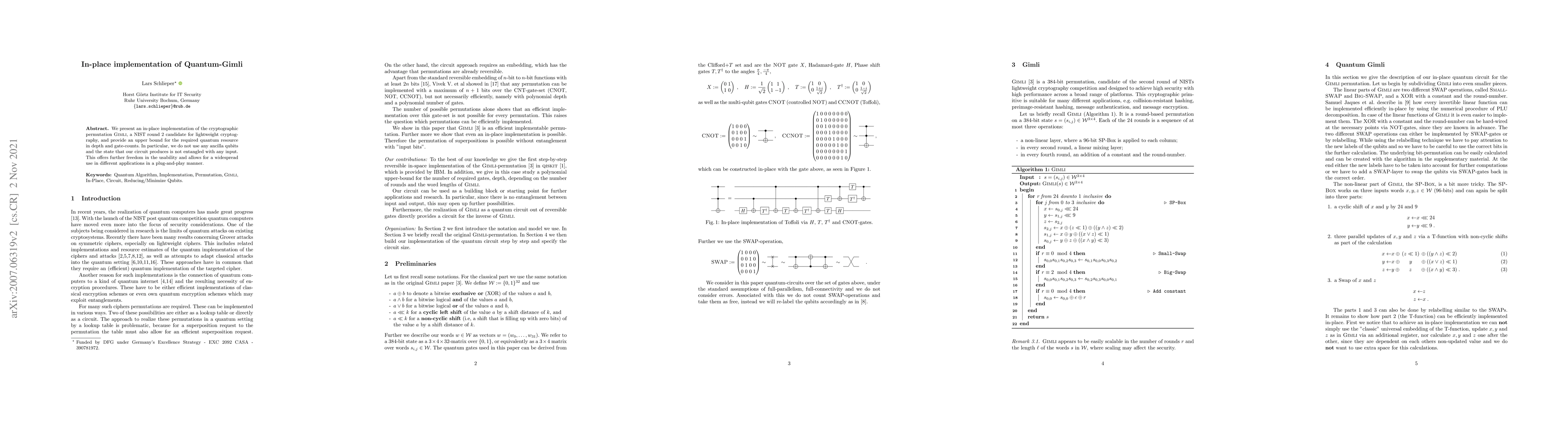 Thumbnail for In-place implementation of Quantum-Gimli
