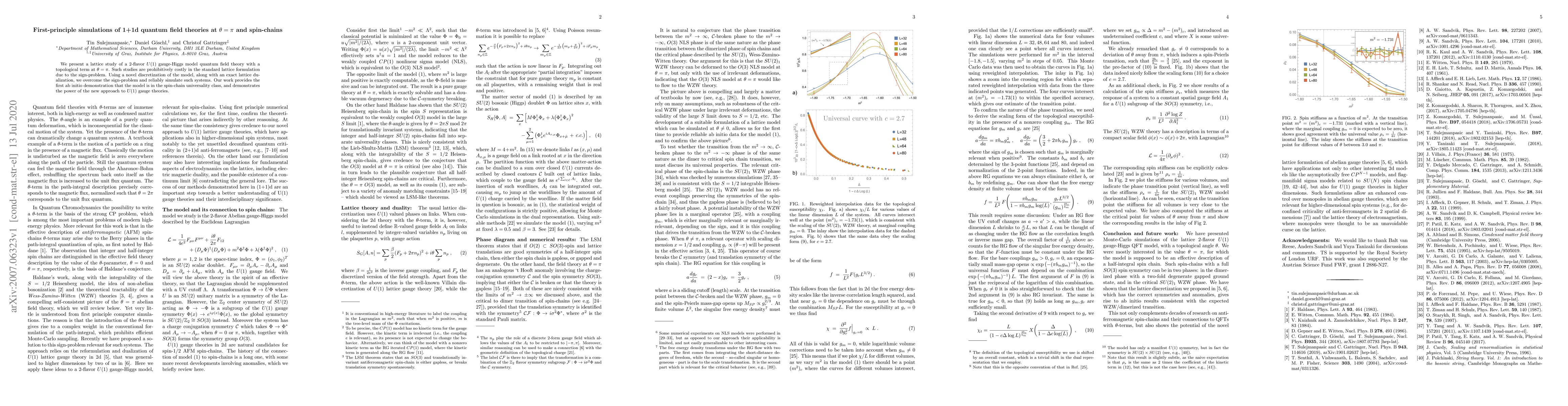 Thumbnail for First-principle simulations of 1+1d quantum field theories at
  $\theta=\pi$ and spin-chains