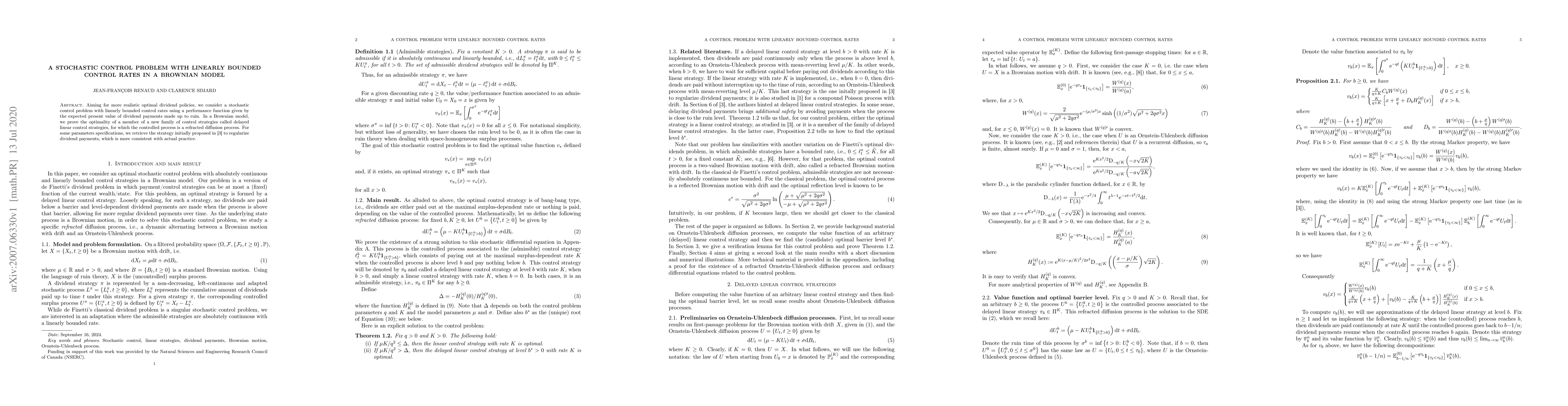 Thumbnail for A stochastic control problem with linearly bounded control rates in a
  Brownian model