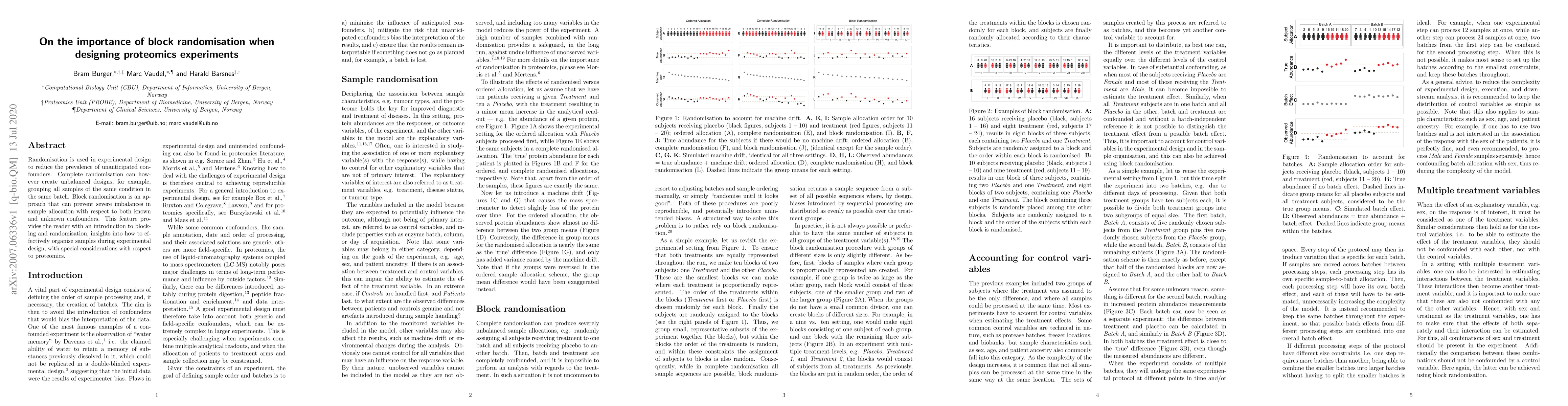 Thumbnail for On the importance of block randomisation when designing proteomics
  experiments