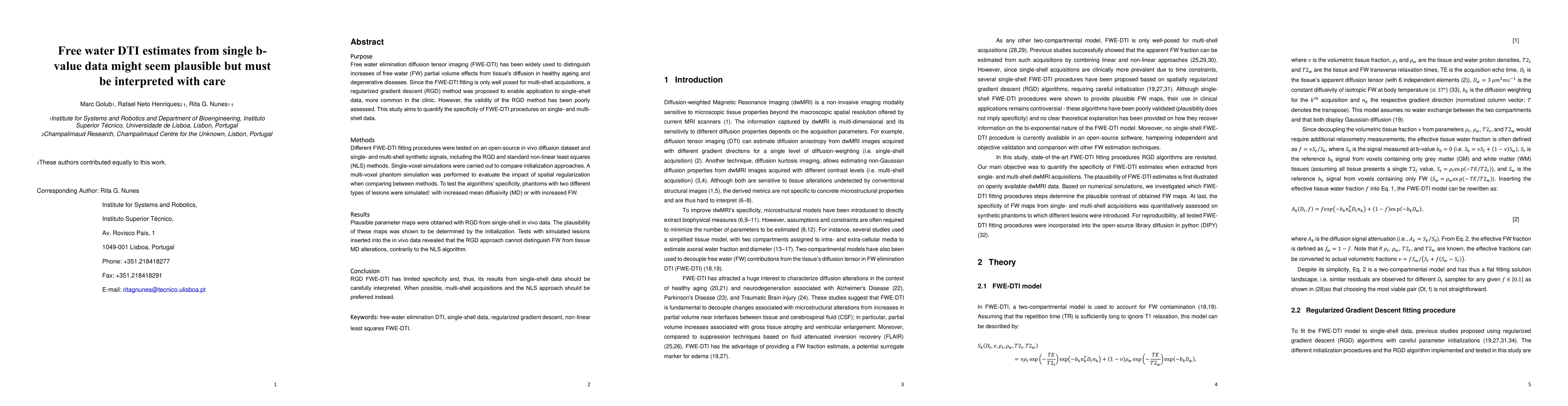 Thumbnail for Free water DTI estimates from single b-value data might seem plausible
  but must be interpreted with care