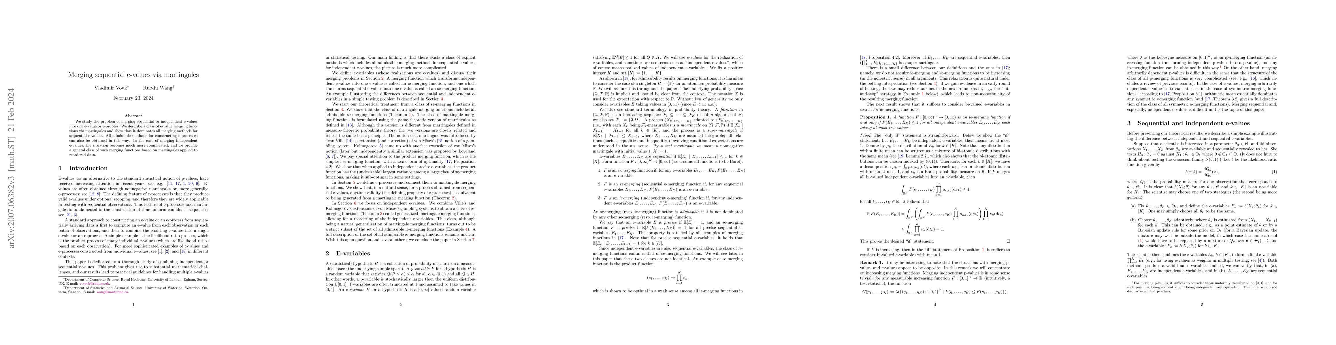 Thumbnail for Merging sequential e-values via martingales