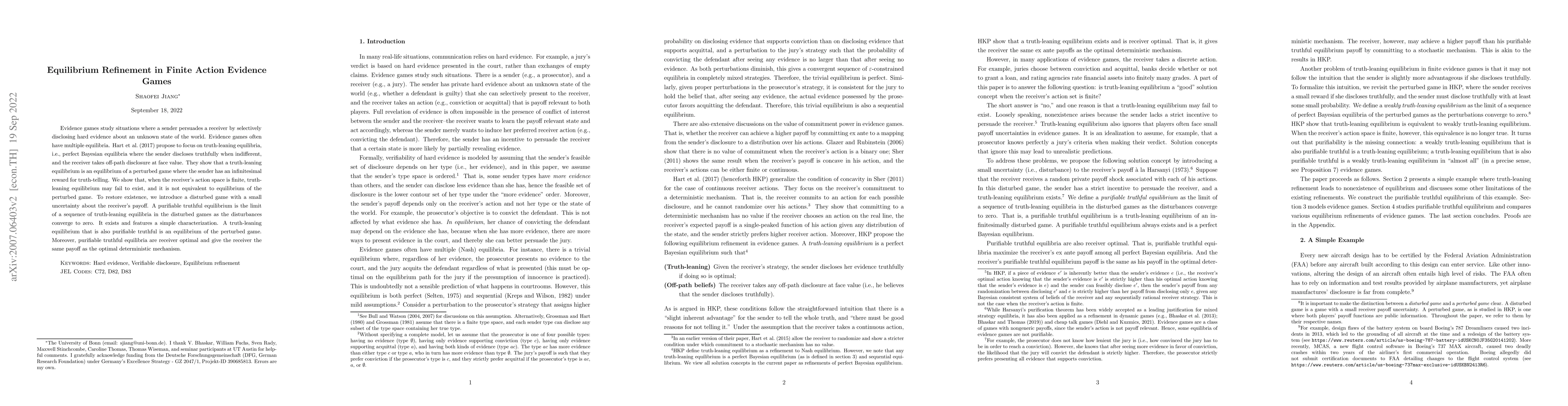 Thumbnail for Equilibrium Refinement in Finite Action Evidence Games