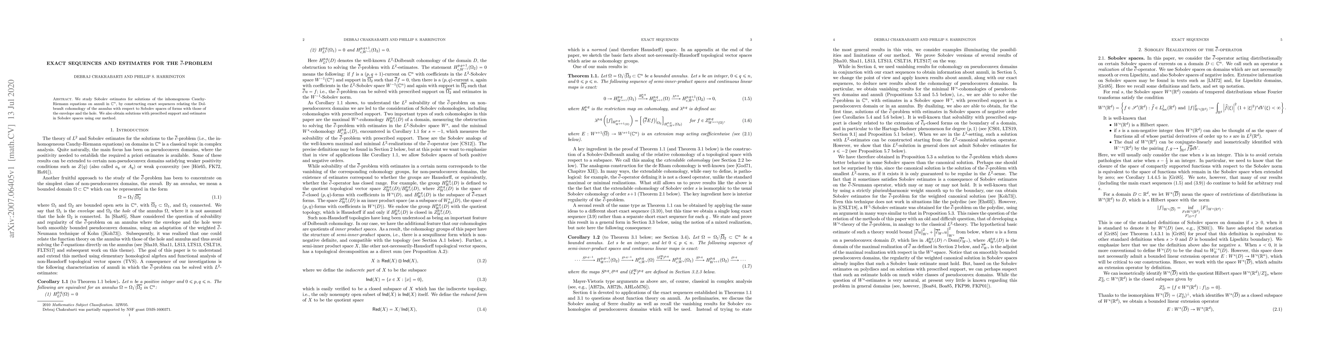 Thumbnail for Exact sequences and estimates for the $\overline{\partial}$-problem