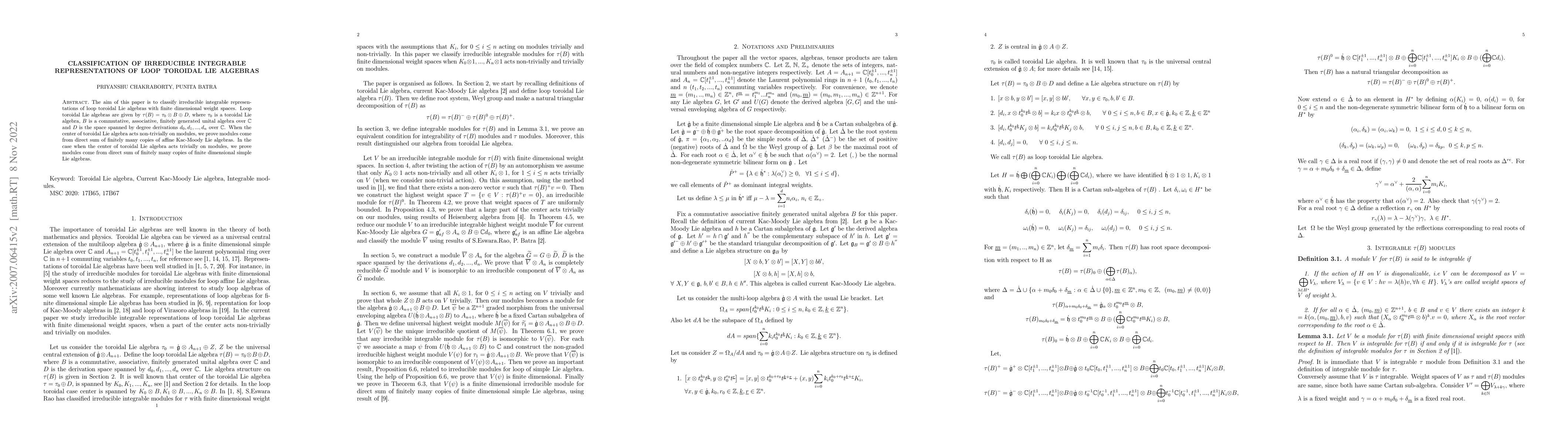 Thumbnail for Classification of irreducible integrable representations of loop
  toroidal Lie algebras