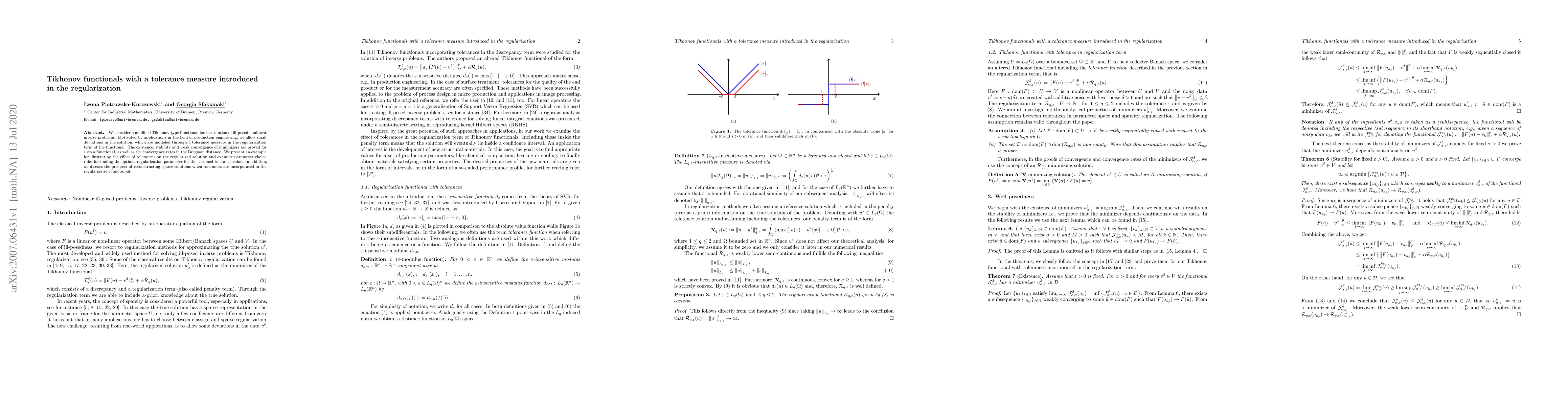 Thumbnail for Tikhonov functionals with a tolerance measure introduced in the
  regularization